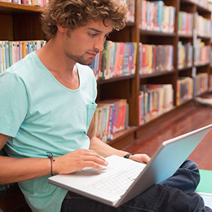 College student working in the library