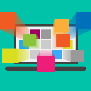Colorful media coming out of a computer screen