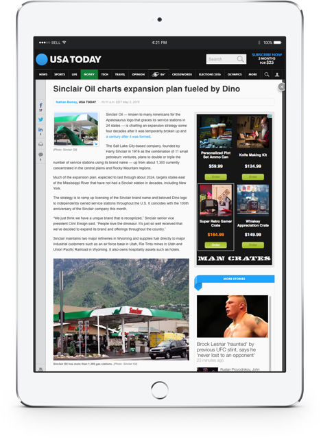 iPad page of a USA Today news article.